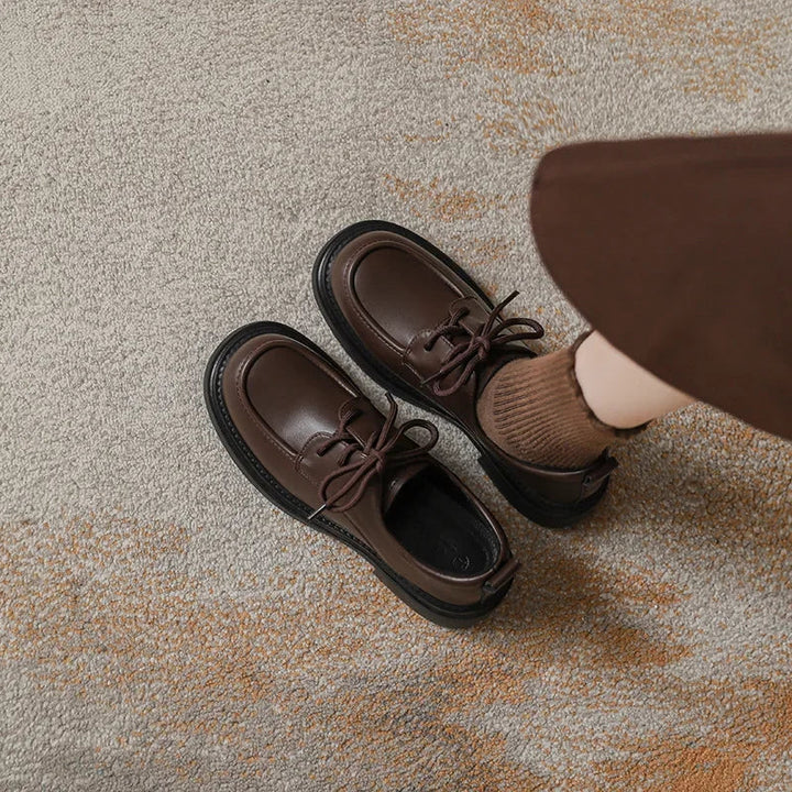 Soft Surface Lace-Up Thick Bottom British Style  Shoes