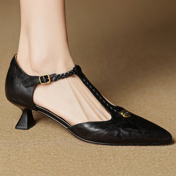 Genuine Leather T-strap Sandals