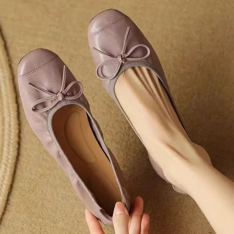 Retro Bow Round Head Flats