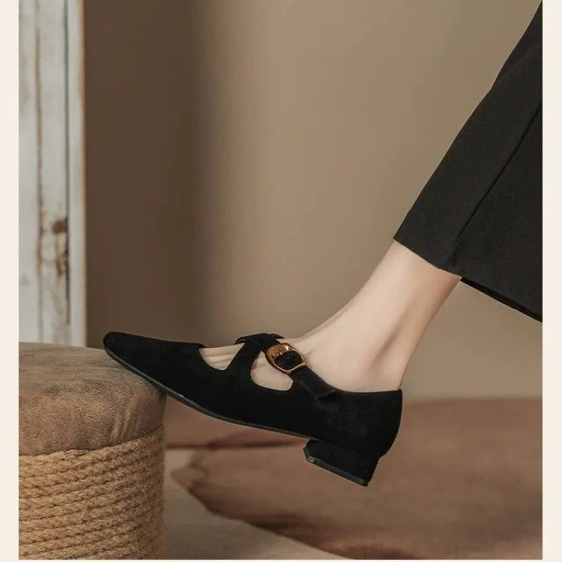 Low Heel Design Buckle Loafers