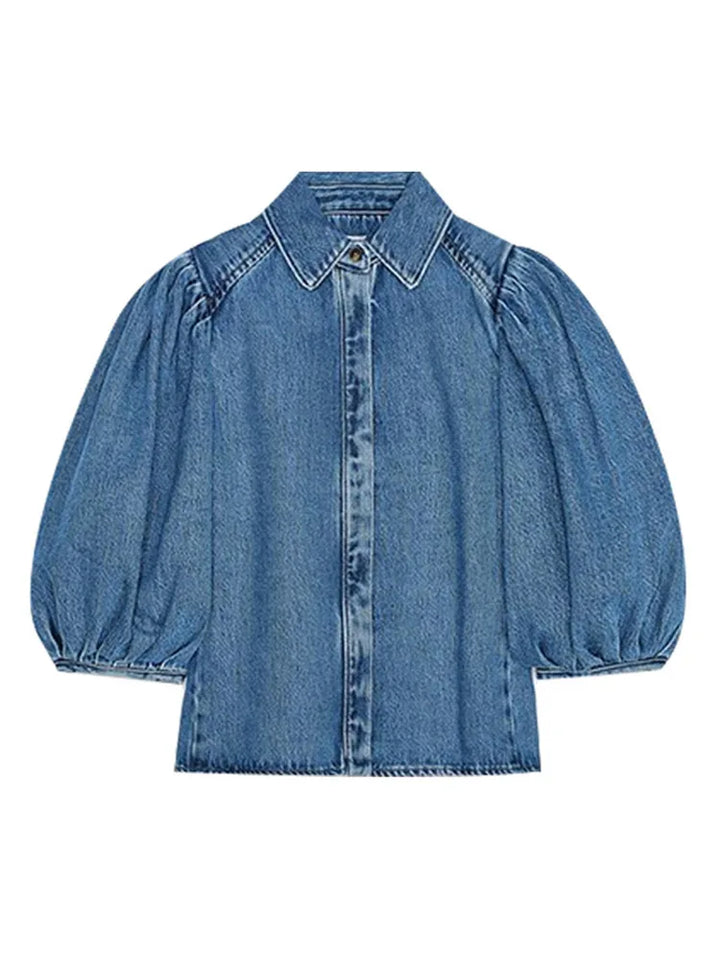 Puff Sleeve Denim Blouse