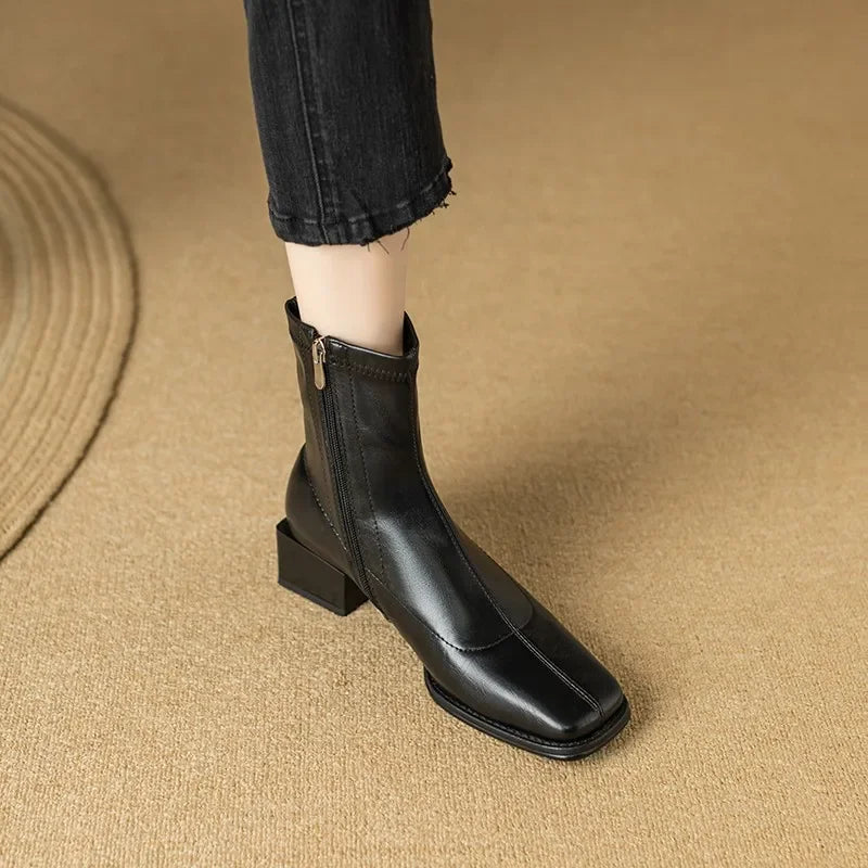 Square Head Low Heel Boots