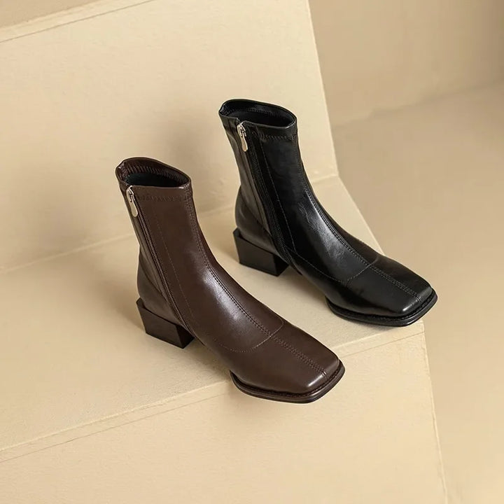 Square Head Low Heel Boots