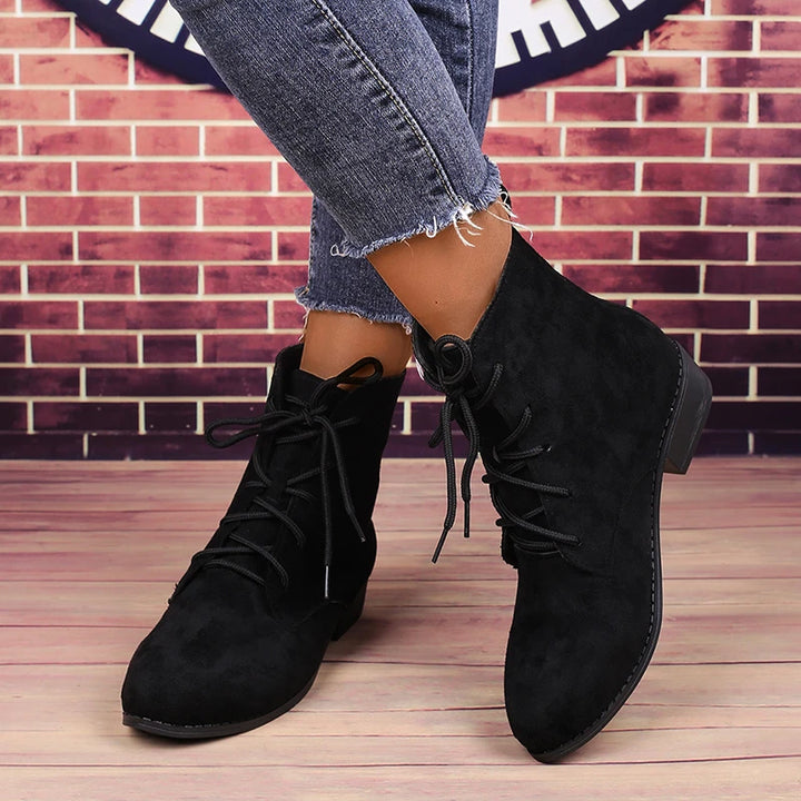 Lace-up Square Heel Short Boots