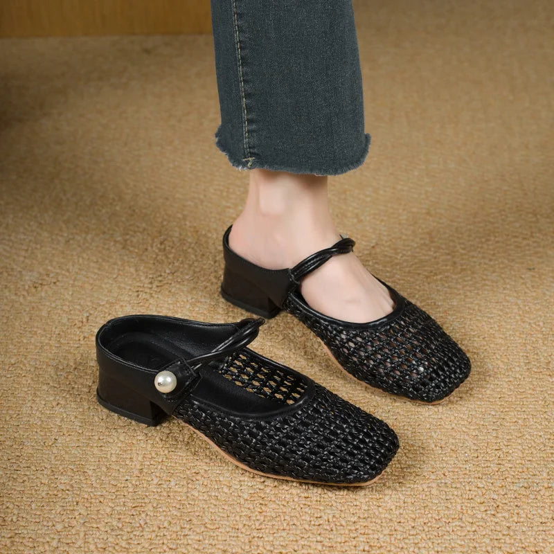 Square Toe Mid Heel Mules
