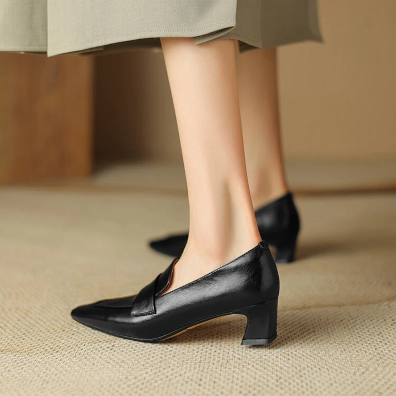 Pointed Toe Chunky Heel Loafers