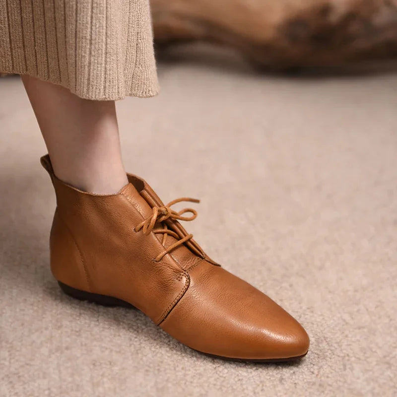 Pointed Toe Lace-up Flat Boots