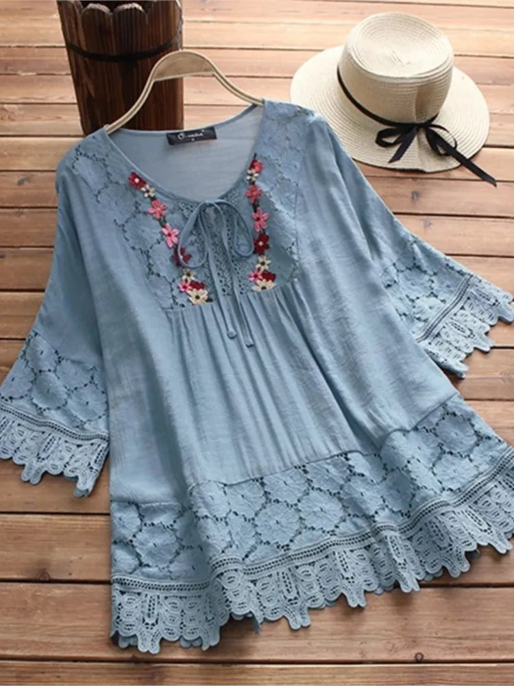 Flower V-neck Blouse