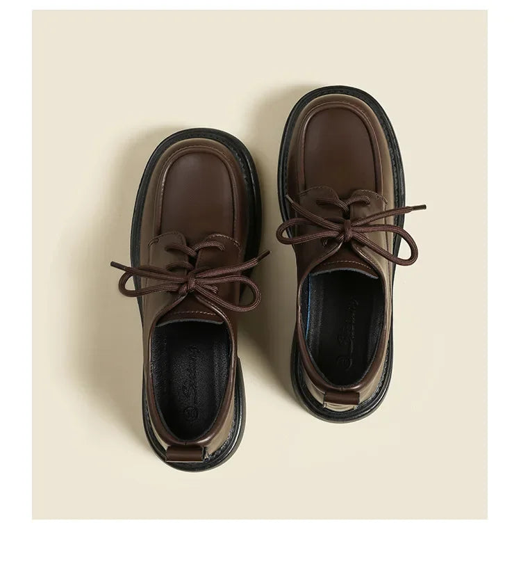 Soft Surface Lace-Up Thick Bottom British Style  Shoes