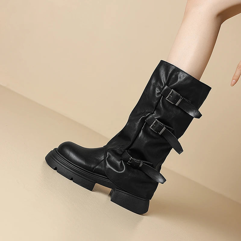Classic Belt Buckle Design Rider Boots