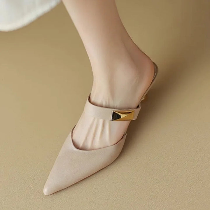 Heeled Leather Slides