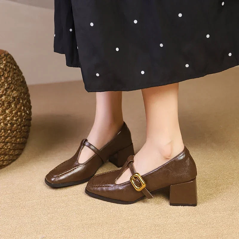 French Square Toe Mary Jane Shoes