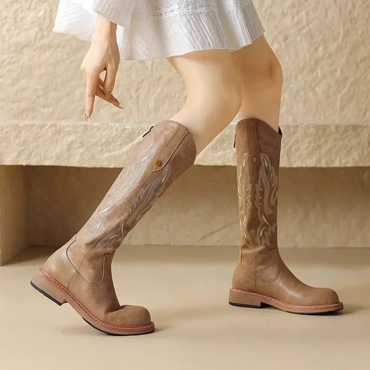 Brown Embroidered Western Cowboy Boots
