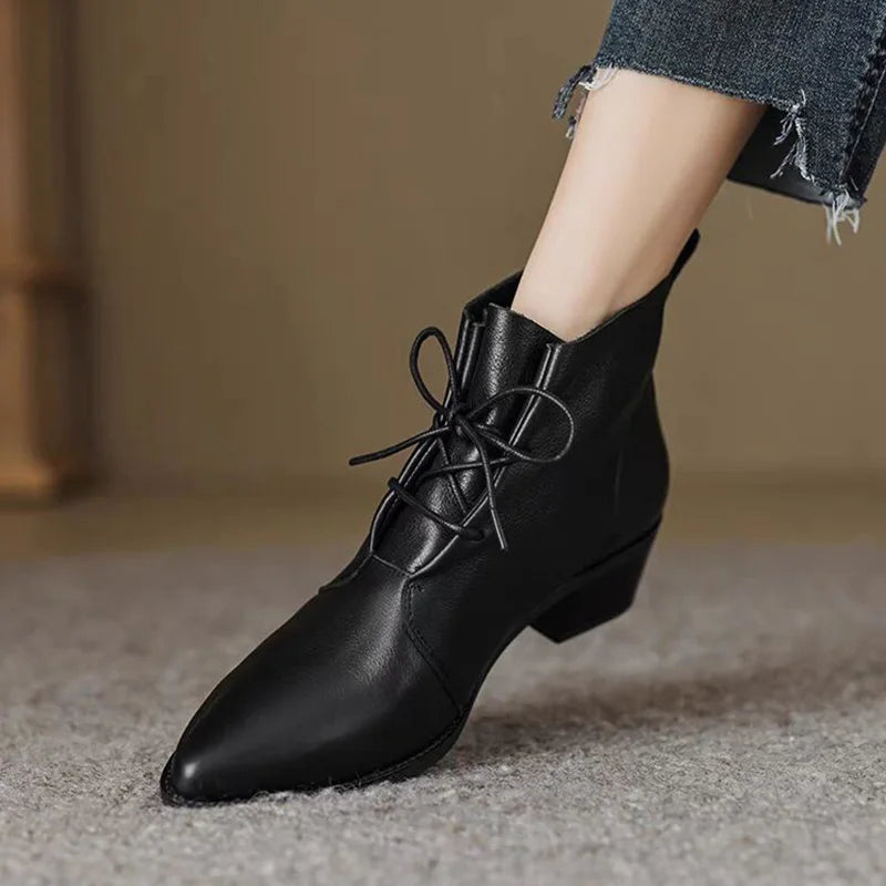 Ankle Pointed Toe Lace Up Boots