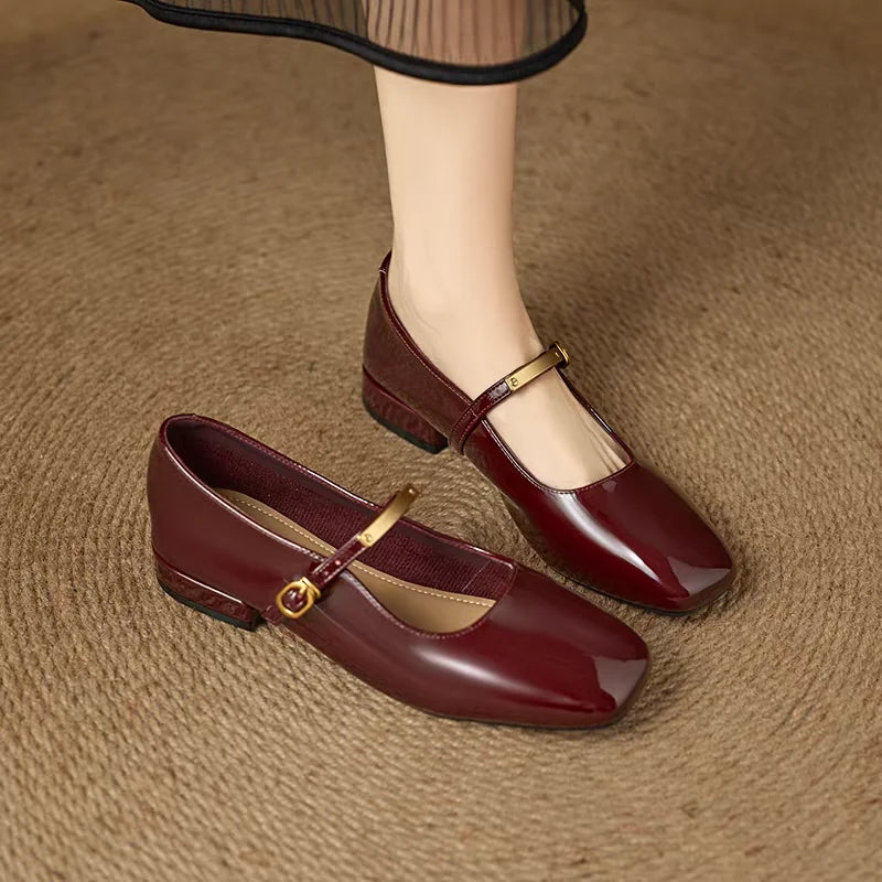 Retro Buckle Burgundy Mary Jane Shoes