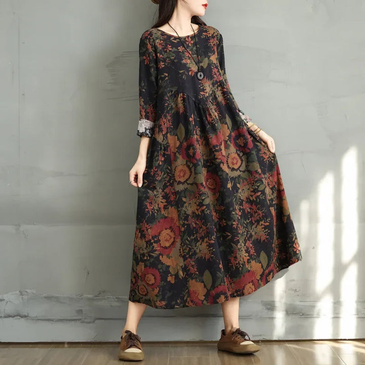 Vintage Round Neck Loose Dress