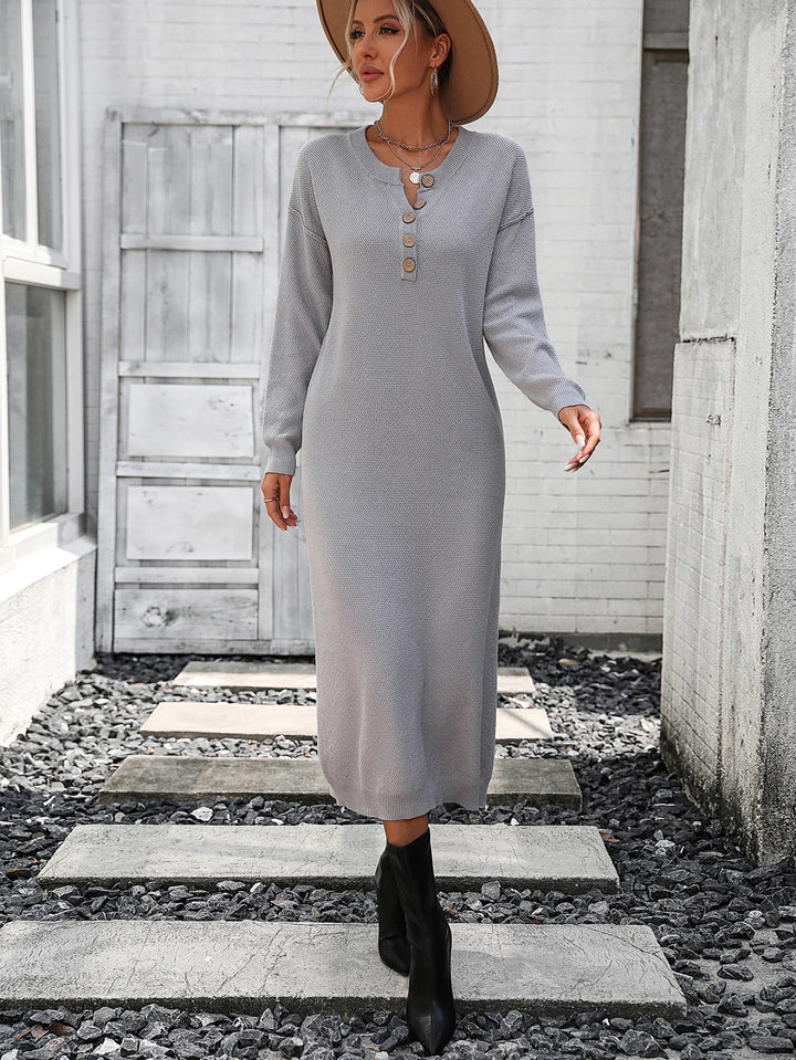 Button Long Sleeve Dress