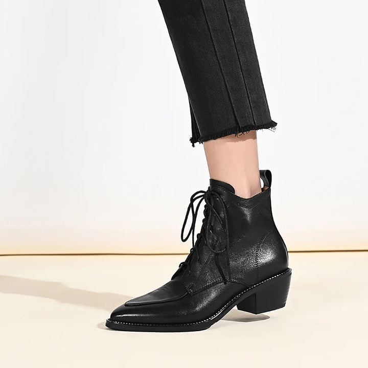 Pointed Toe Lace-Up Thick Heels Shoes