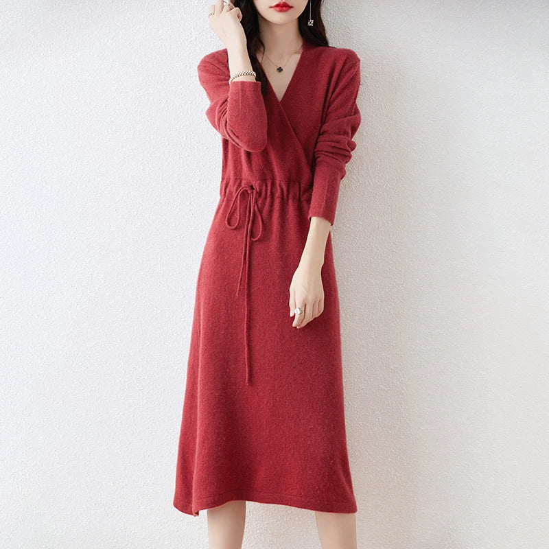 V-Neck Solid Color Dress