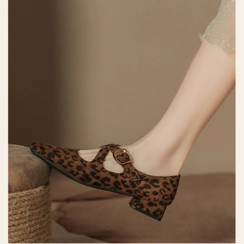 Low Heel Design Buckle Loafers