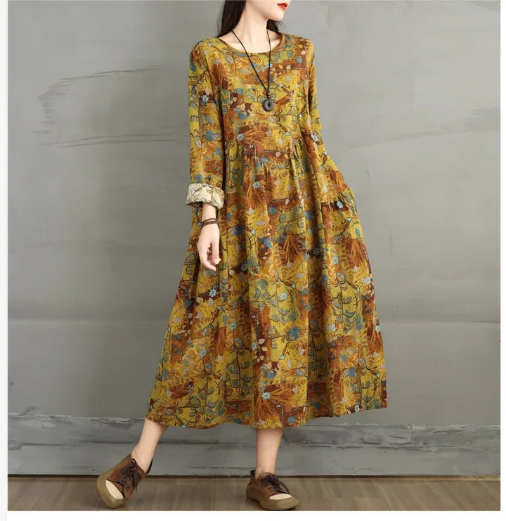 Vintage Round Neck Loose Dress