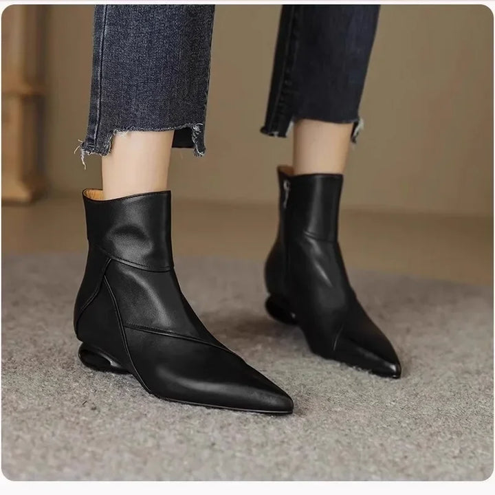 Retro French Pointed Toe Ankle Boots