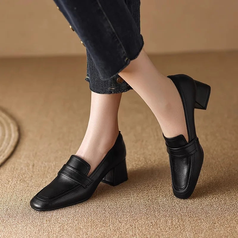 Square Toe High Heel Loafers