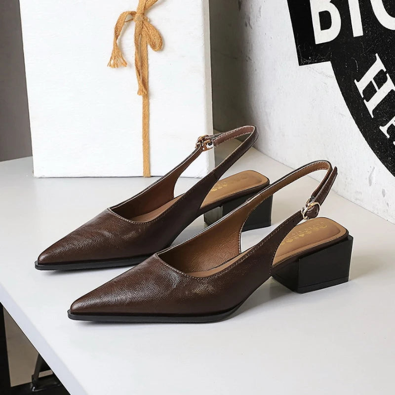 Thick Heels Shallow Mouth Pointed Toe Shoes