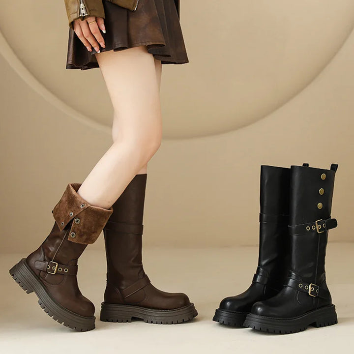 Retro British Style Thick Soled Long Boots