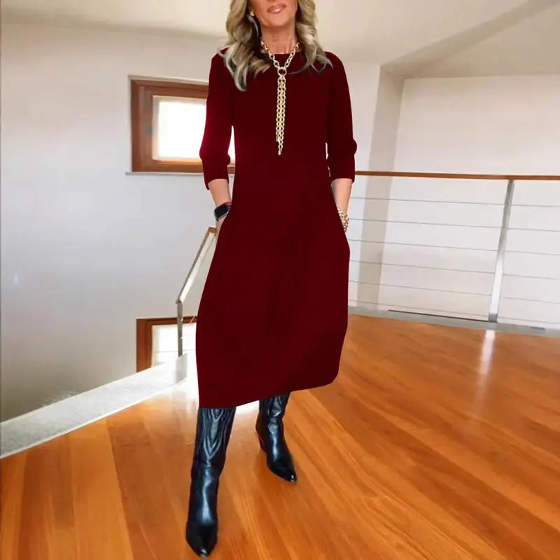 Casual Solid Round Neck Dress