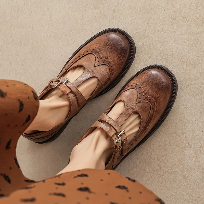 Ankle Strap Brogue Mary Janes Shoes
