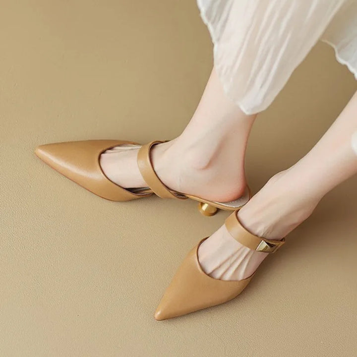 Heeled Leather Slides