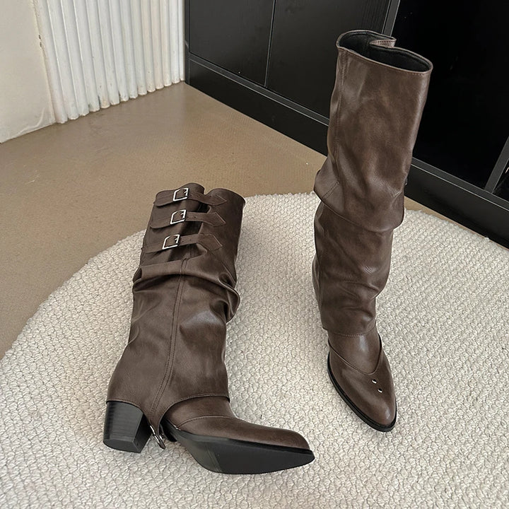 Buckle Women Knee High Boots