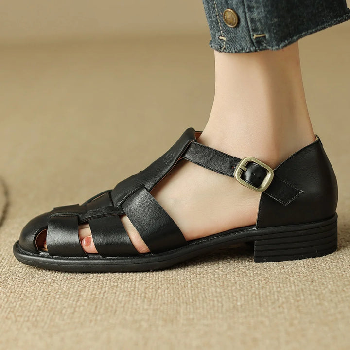 Narrow band braided T-strap Flats Sandals