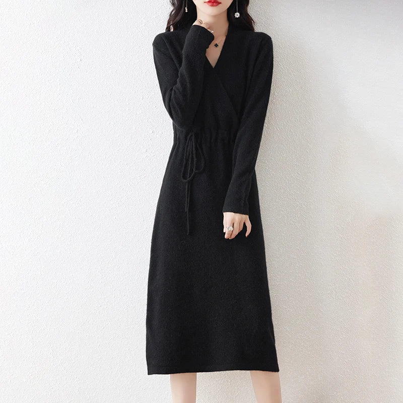V-Neck Solid Color Dress