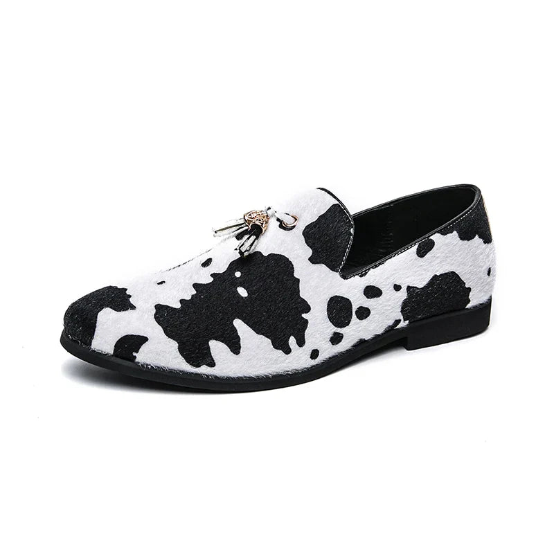Stylish Cow Color Fringed Loafers
