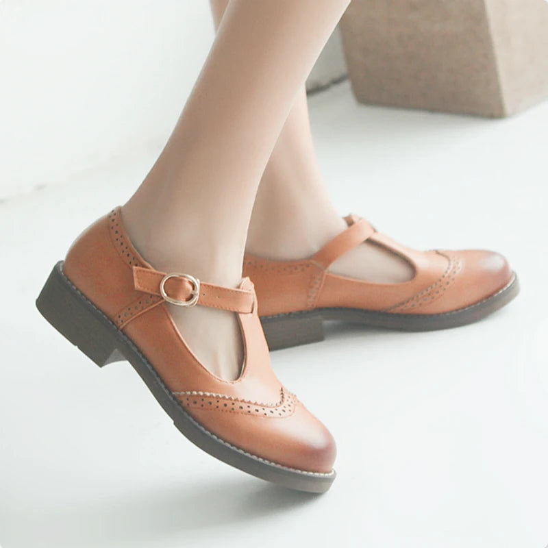 Casual T-strap Brogue Shoes