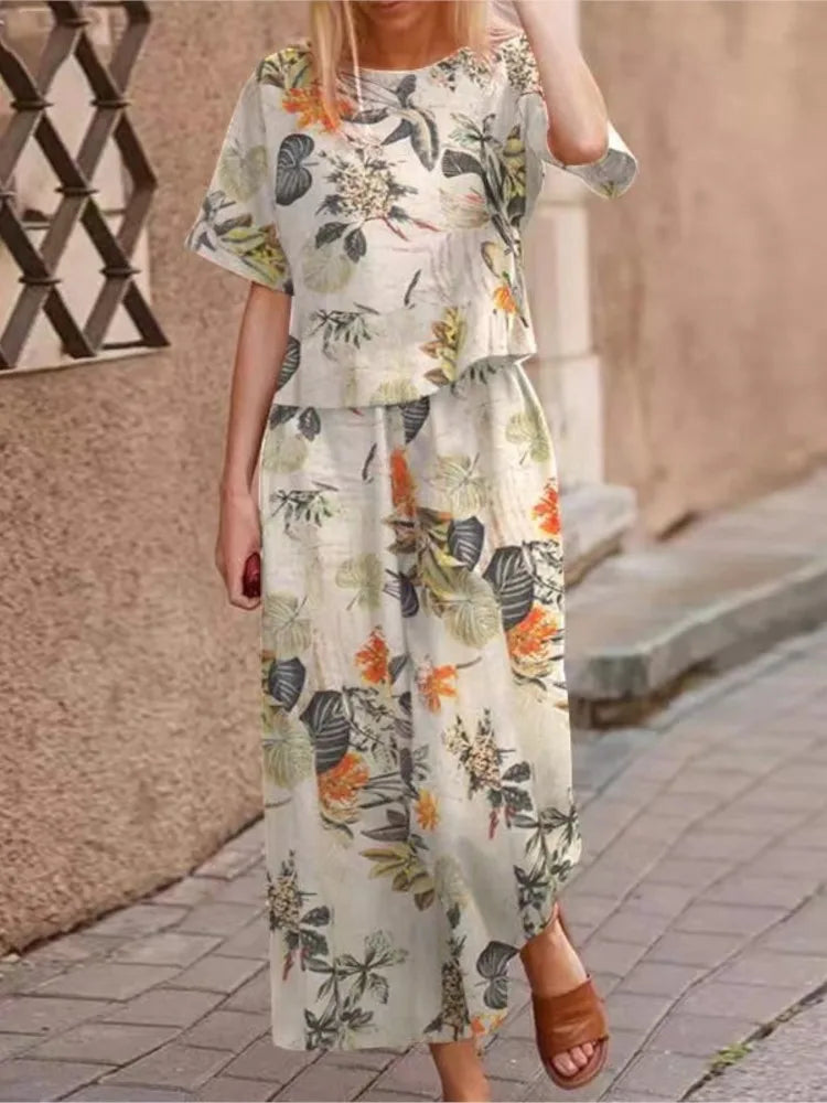 Linen Floral Two-piece Set