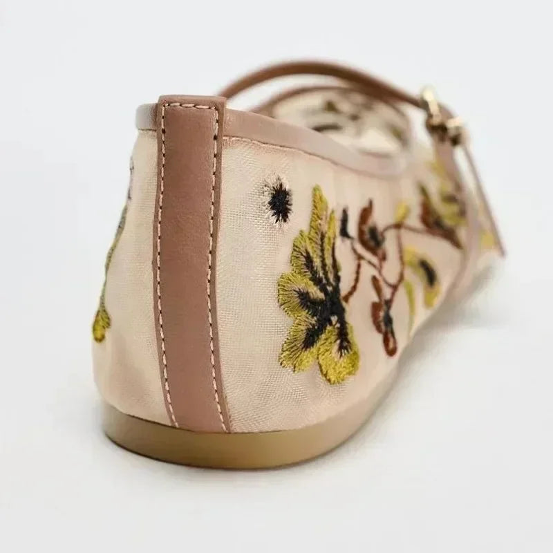 Embroidered Flower Mary Jane Ballets
