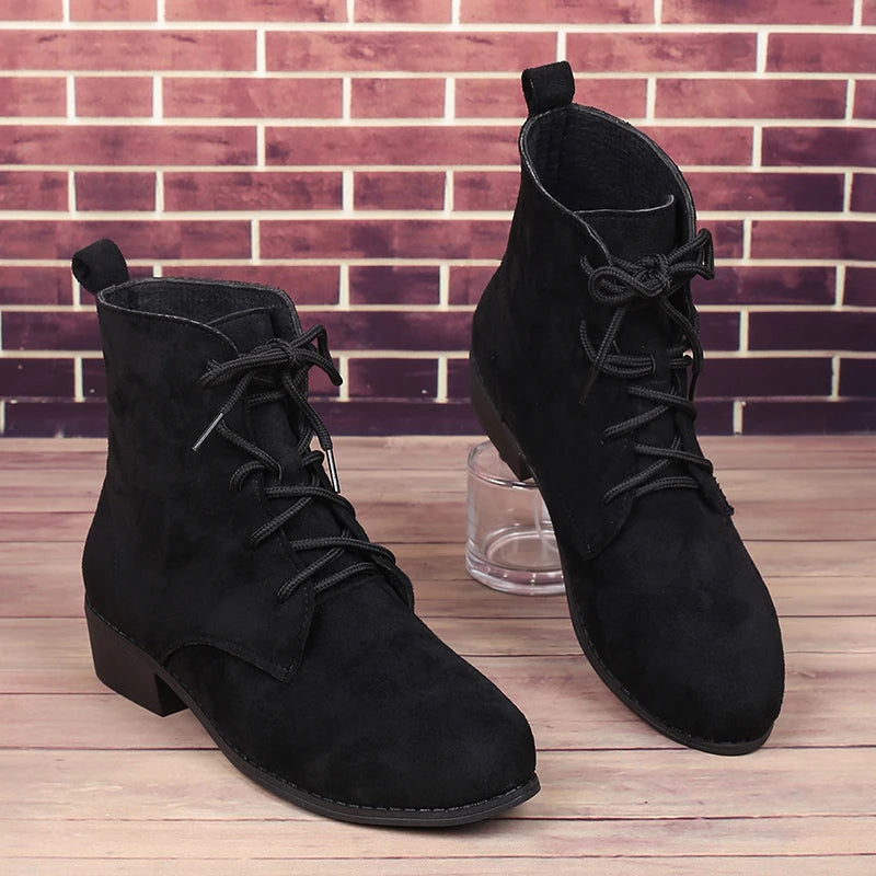 Lace-up Square Heel Short Boots