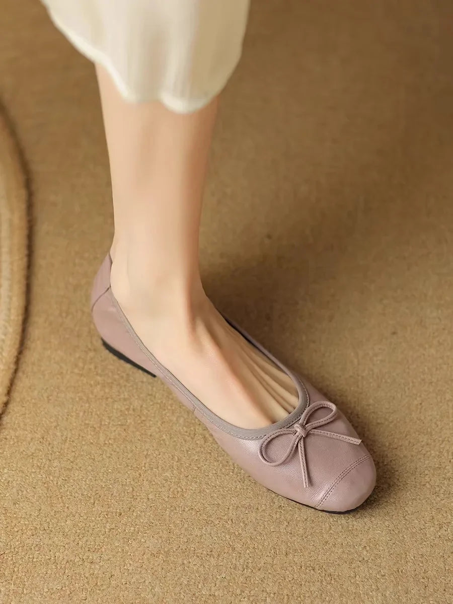 Retro Bow Round Head Flats