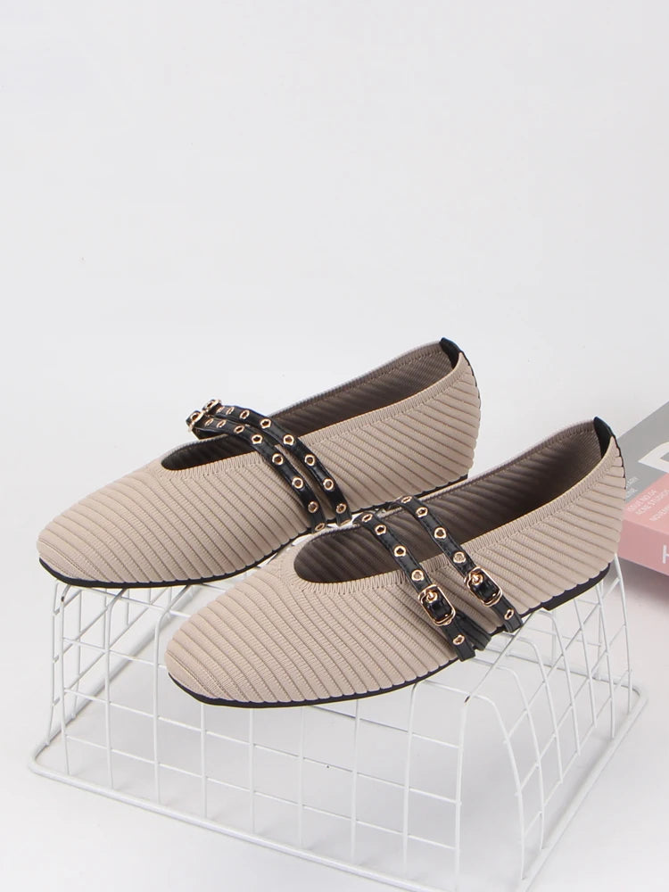 Knitted Breathable Mary Janes Flats Shoes