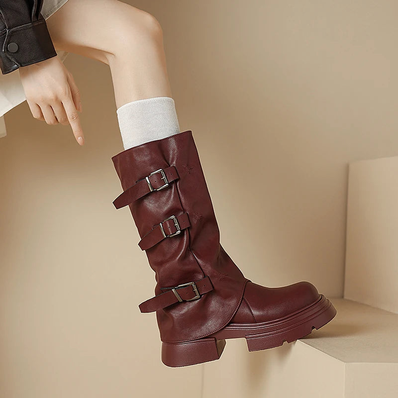 Classic Belt Buckle Design Rider Boots