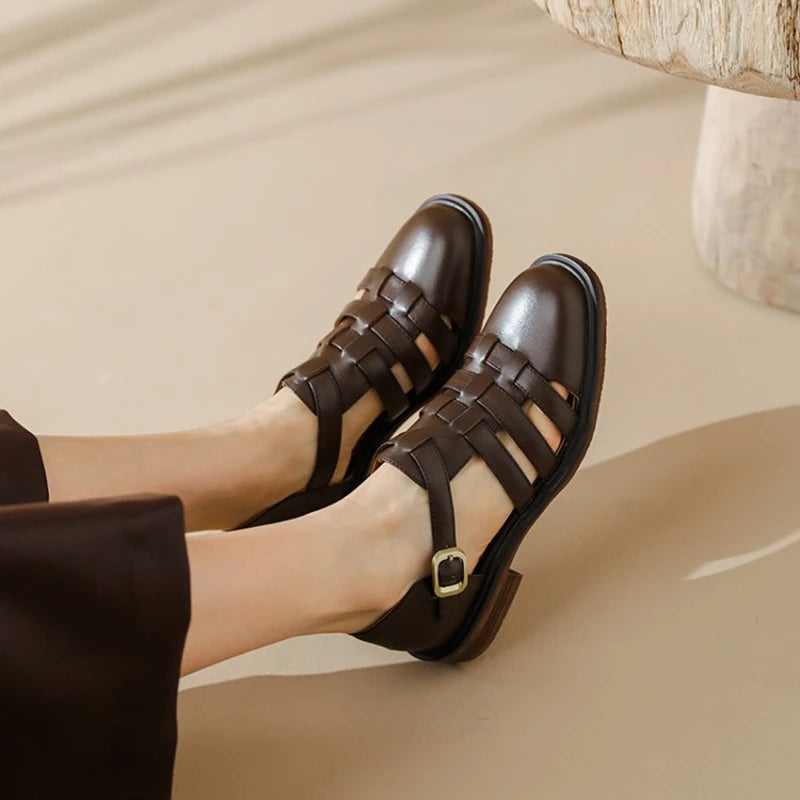 Round Toe Leather Sandals