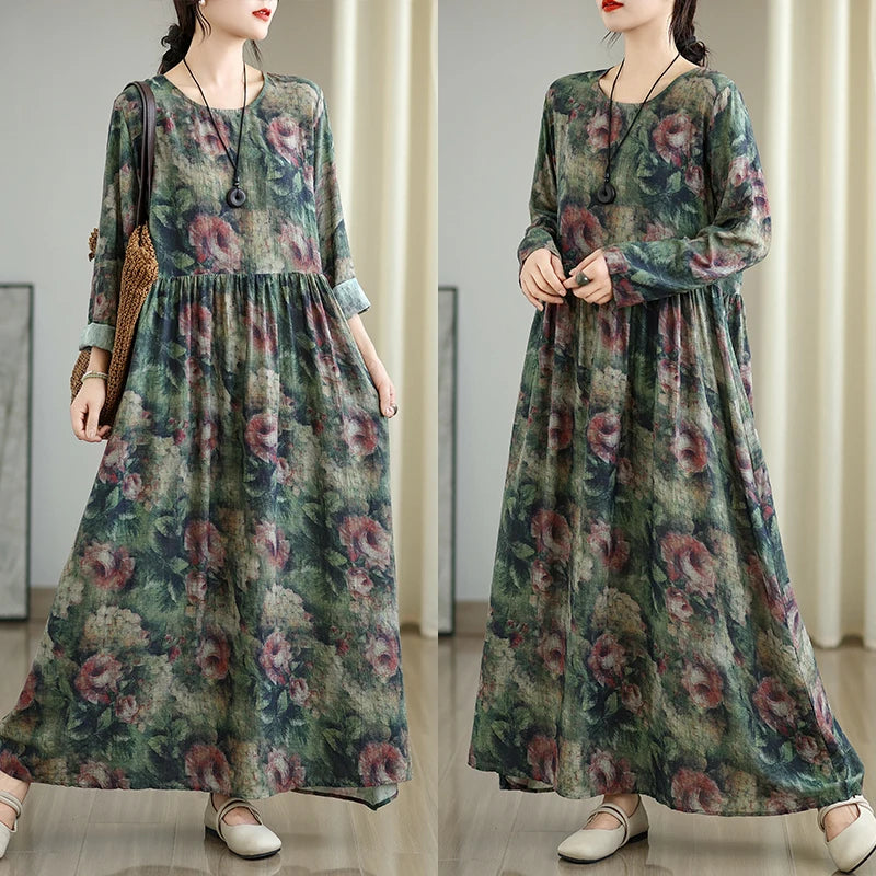 Retro Round Neck Women Dress