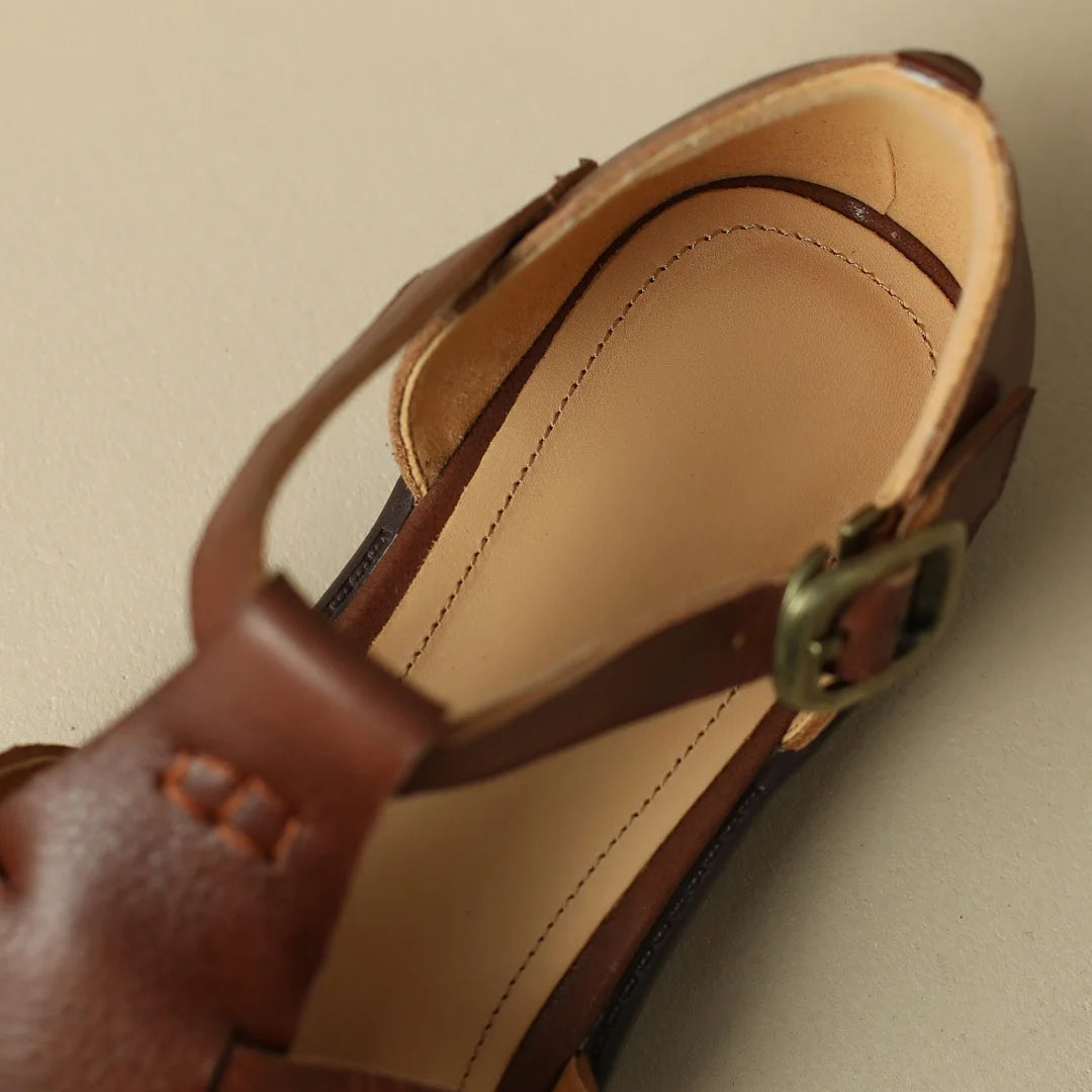 Narrow band braided T-strap Flats Sandals