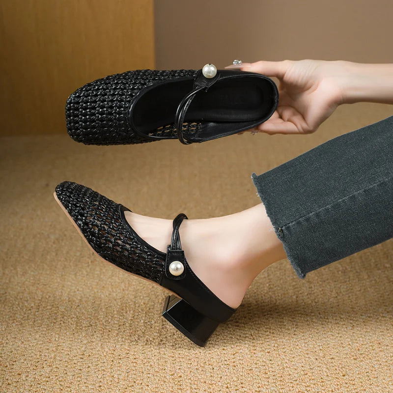 Square Toe Mid Heel Mules