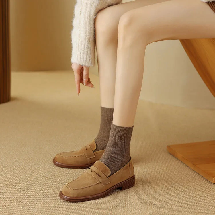 Round Toe Chunky Heel Loafers