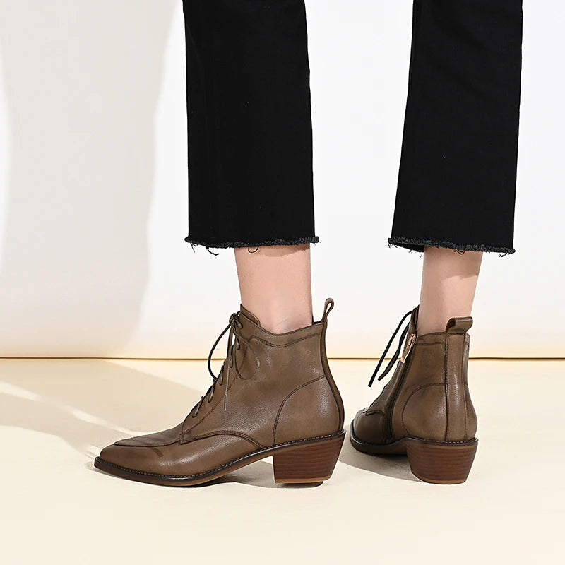 Pointed Toe Lace-Up Thick Heels Shoes