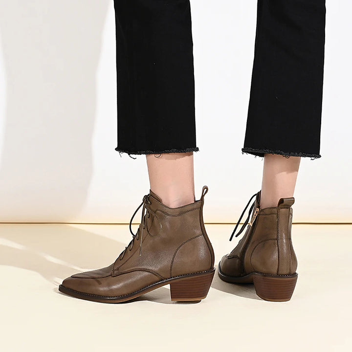 Pointed Toe Lace-Up Thick Heels Shoes